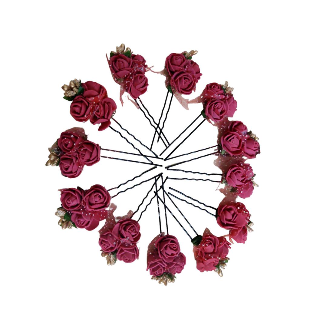 @ Fancy Red Rose Flower Metal Jura Pin For Hair  Bun Set Of 12 UKR916_60%OFF