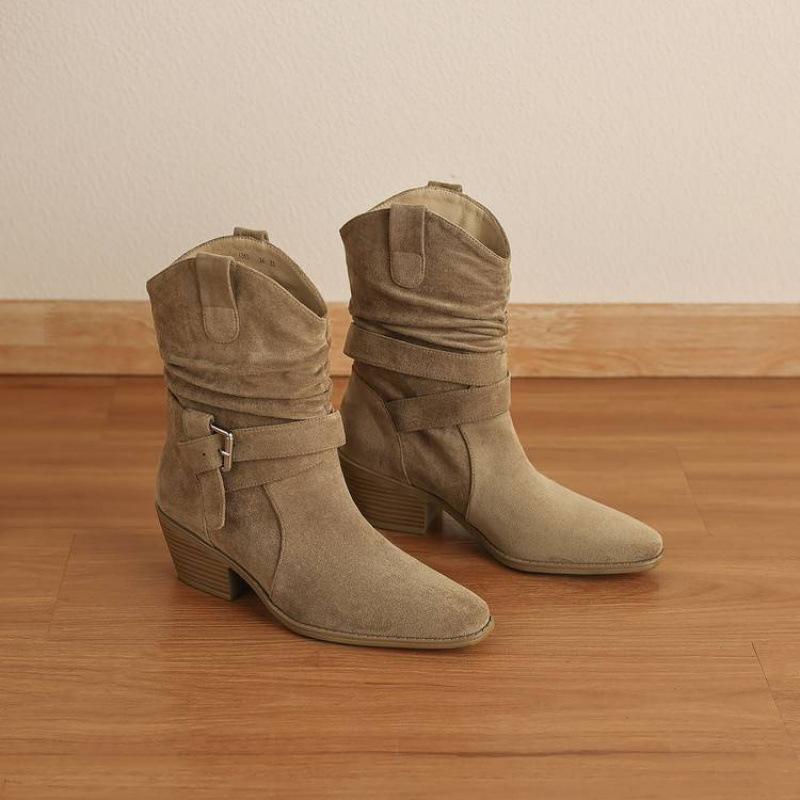 

Осень и зима универсальные остроносые ботинки Мартин из коровьей кожи, резиновая мягкая подошва, голенище из коровьей кожи, квадратный каблук, кожаные новые ботинки средней высоты женские 40 хаки