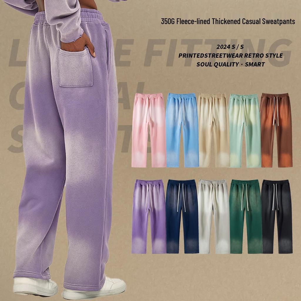 2024 A/W Distressed Spray-Dyed Hooded Sweatshirt & Sweatpants Set - Retro Streetwear Trend for Couples