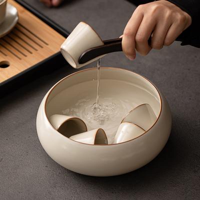 Ru Kiln Tea Washing Cup Washing Tea Residue Tank Ceramic Tea Set Accessories Retro Air Tea Washer Tea Basin Building Water Opening Sheet