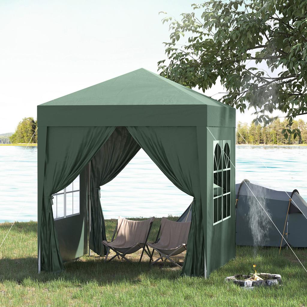 2x2m Pop-Up Gazebo, with Curtain Walls and Windows, Green