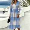 Women's Plaid Print Casual Long Sleeve V-Neck Dress with Pockets for Everyday Wear