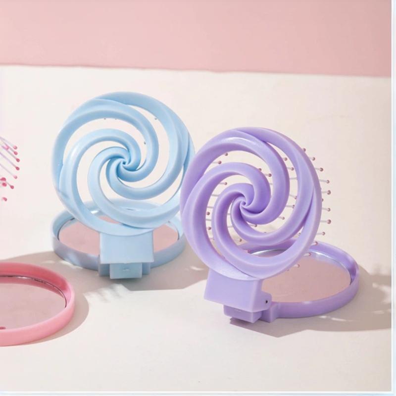 1Pcs Mini Portable Scalp Massage Comb 2 In 1 Foldable Comb With Makeup Mirror For Travel Easy To Carry Great Gifts