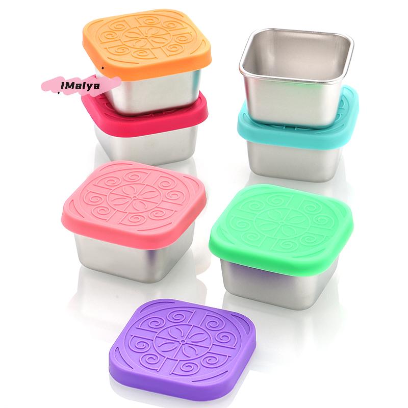 1/2Pcs Stainless Steel Salad Container with Silicone Lids Leakproof Stackable Snack Seasoning Food Storage Box for Dressing