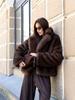 Russian women's brown imitation fox fur coat winter warm fashion artificial fur coat
