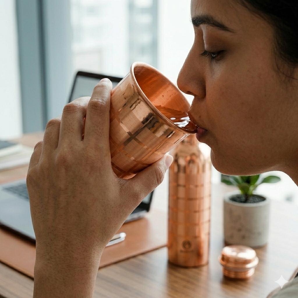 Nirmal Ganga Silver Touch Luxury Copper Bottle 1L | Premium Copper Water Bottle | Elegant & Leakproof