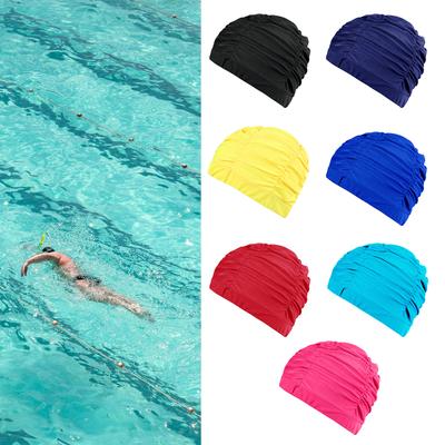 Fabric Swimming Cap for Women Man Pleated Elastic Comfort Bathing Cap Keep Hairstyle Unchanged Nylon Cloth Swim Cap
