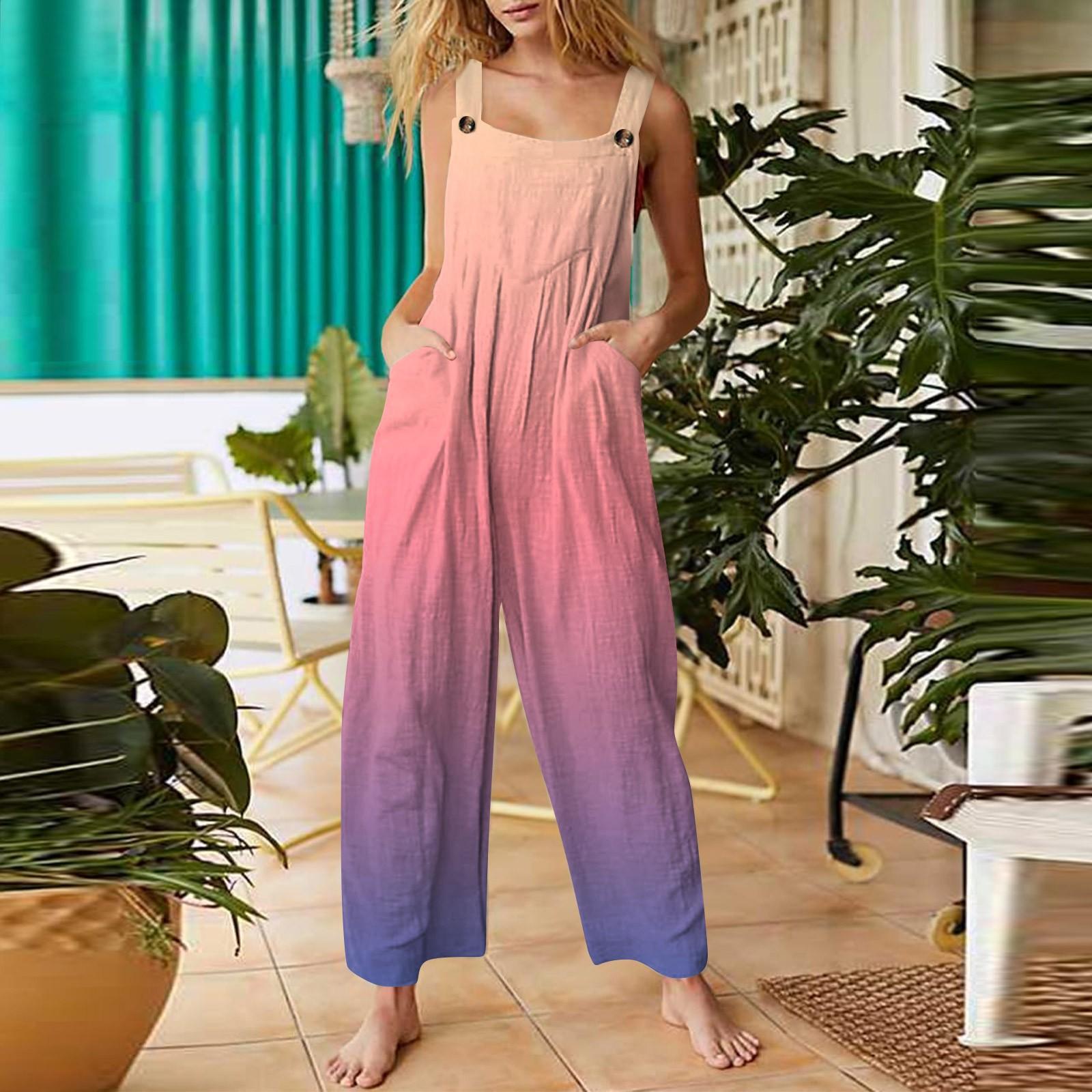 

Женский повседневный комбинезон без рукавов с принтом в градиентную полоску из хлопка XL винный