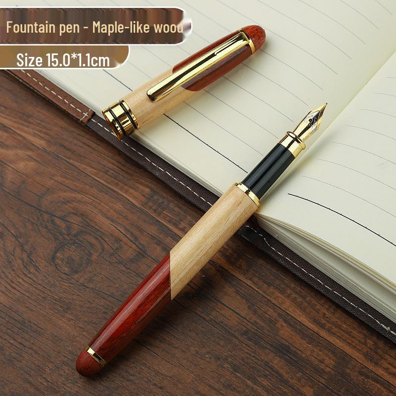 Wooden Metal Ballpoint & Bamboo Fountain Pen - Retro Colorblock, High-End Refill, Ideal for Business or Student Gifts
