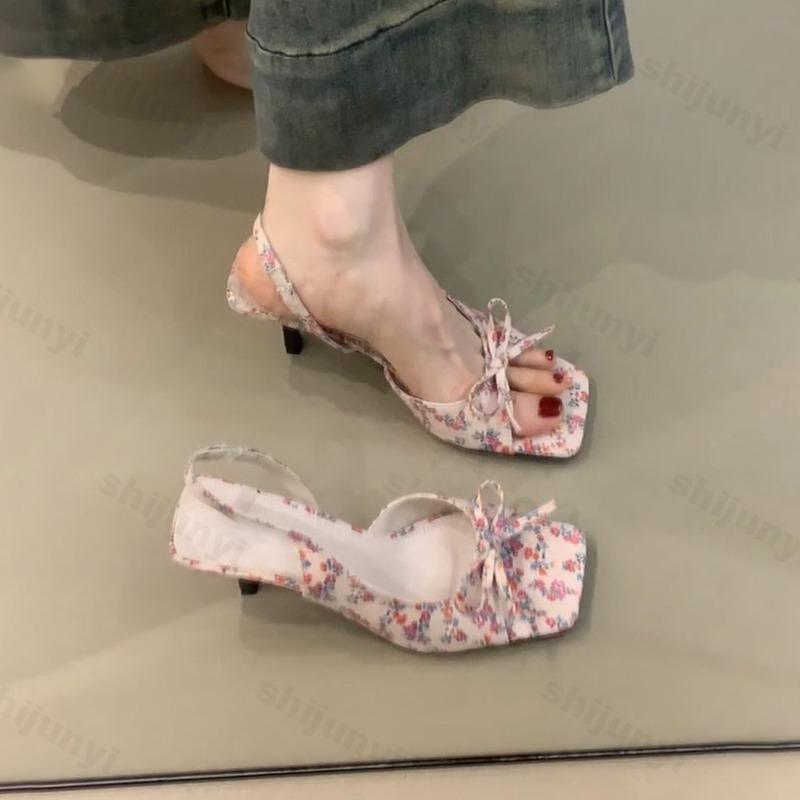 Women High-heeled Sandals 2026 Summer French Elegant Outdoor High Heels Fashion Butterfly-knot Thin Heel Outdoor Ladies Sandals