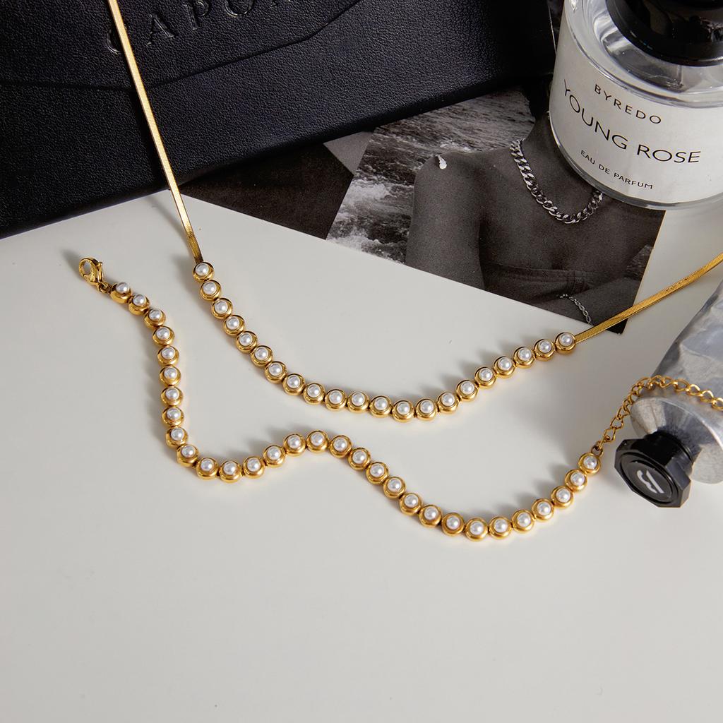 Yori Stainless Steel Imitation Pearl Bracelet Necklace For Women Stainless Steel Delicate Daily Sweet Jewelry Accessories