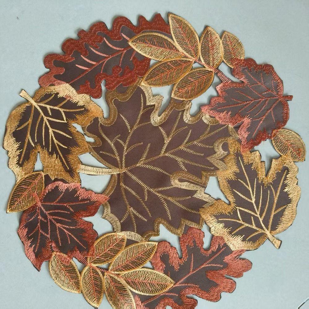 Leaf Pattern Tabletop Placemat Maple Leaf Table Mat Embroidered Table Runner Thanksgiving Day