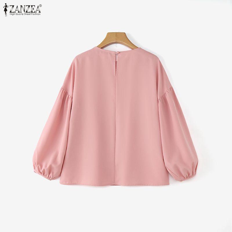 ZANZEA Women Casual Round Neck Puff Long Sleeve Loose Blouse