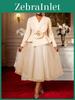 A Line Dress Women Elegant V Neck Long Sleeve 3d Flower Peplum Patchwork Mesh Wedding Guest Church Party Outfit