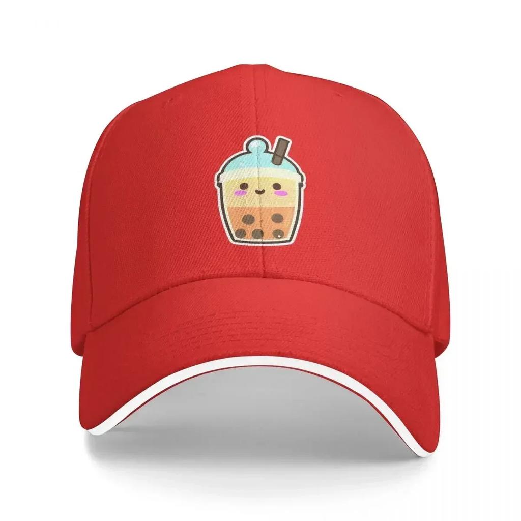Cute Happy Kawaii Bubble Tea Cap Casual Baseball Caps Adjustable Hat Summer Unisex Baseball Hats Customizable Polychromatic