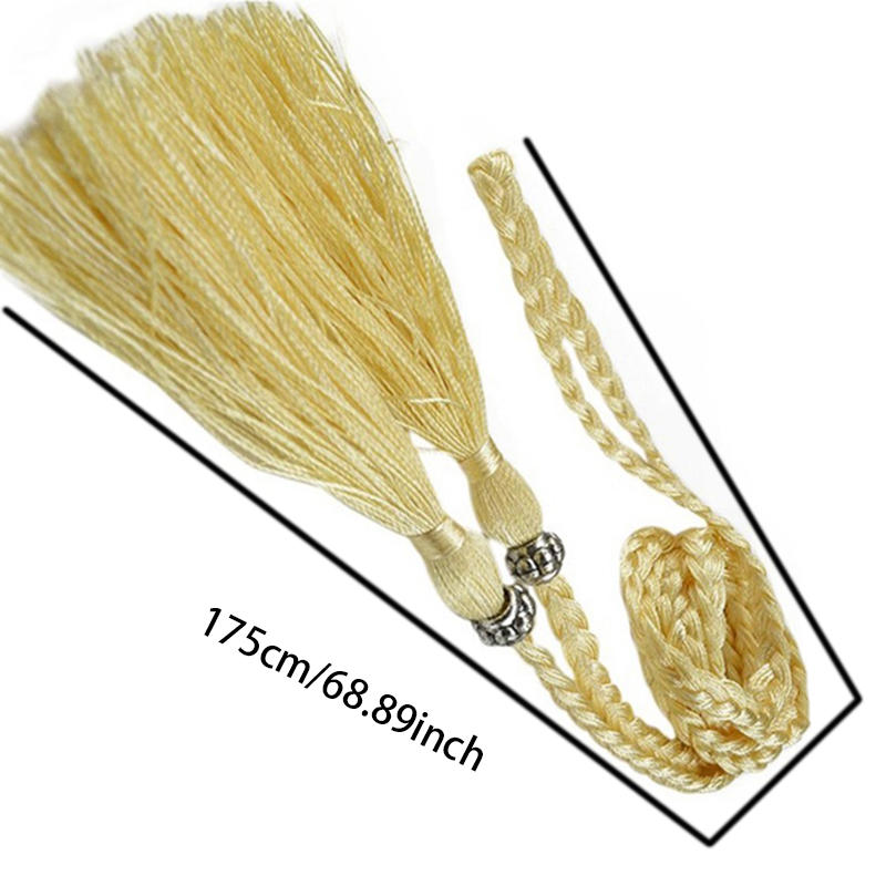 Women's Braided Tassel Waist Belt Bohemian Rope Belt with Tassel Ends Simple All-Match Ethnic Waistband for Dress Jeans Tunic