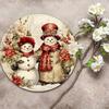 1PC Snowman Couple Round Hanging Sign - Versatile Wall Art for Christmas, Halloween, and Home Decor Decorative Ornament