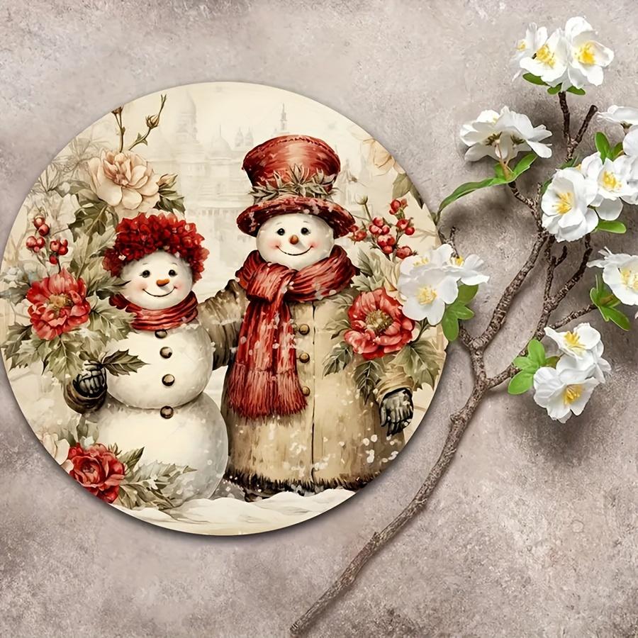 1PC Snowman Couple Round Hanging Sign - Versatile Wall Art for Christmas, Halloween, and Home Decor Decorative Ornament
