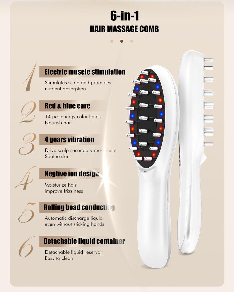 Electric Massage Comb Vibration Massager Red Light Follicle Comb Scalp Brush Hair Growth Anti Hair Loss Liquid Oil Applicator