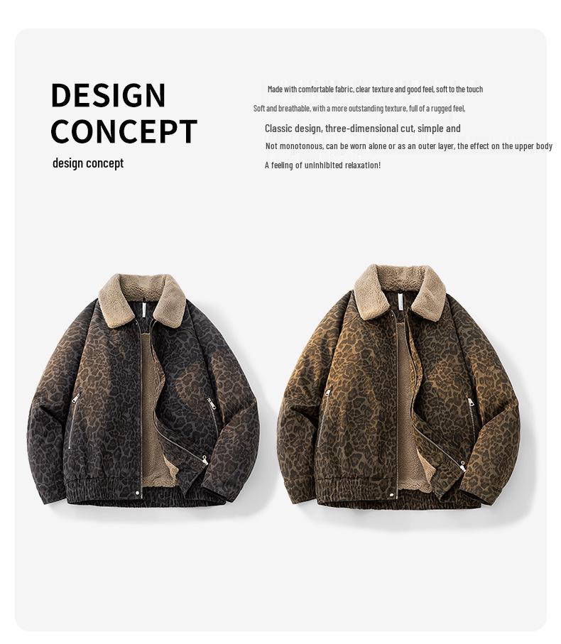 American Retro Detachable Lapel Leopard Lambswool Jacket