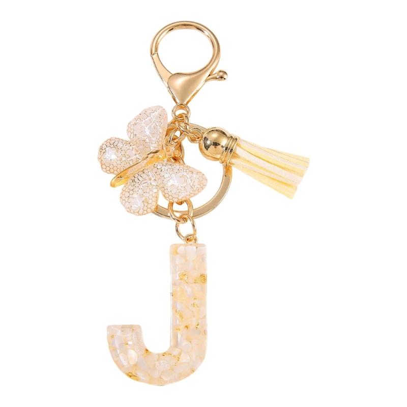 Trendy Metal Resin Keychain Butterfly Letter Tassels Designs Corrosion Resistant Lightweight Keyring For Women
