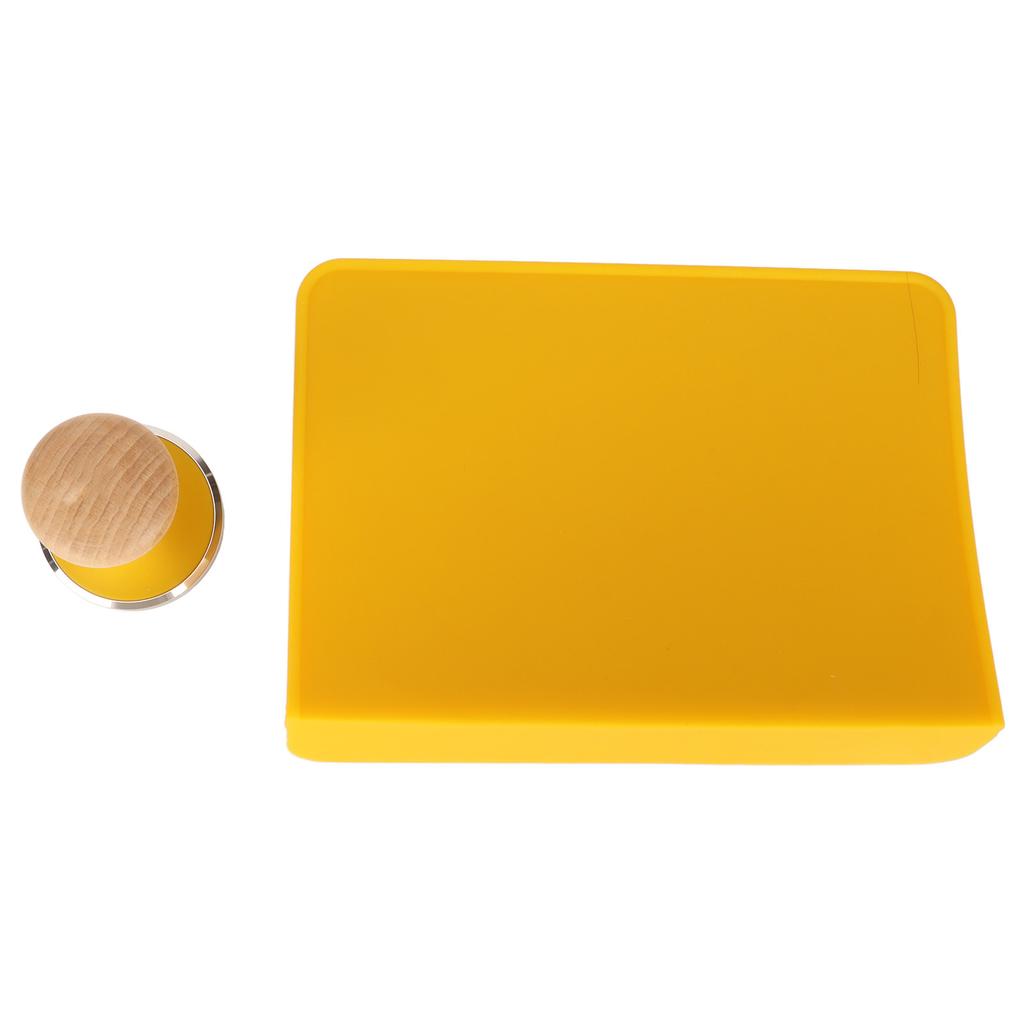 2Pcs Tamping Mat Silicone Coffee Pad with Beech Handle Tamper Set Kit for Home Office
