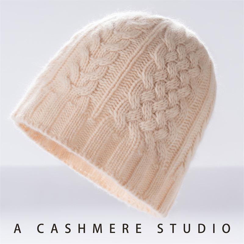 Autumn and Winter New Cashmere Blended Twist Thickened Warm Knitted Dome Men's and Women's Cashmere Hats