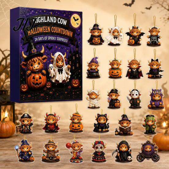 Christmas Countdown Surprise 24 Days Highland Cow Advent Calendar 2026, for Seasonal Party Decorations Kids Adults, Acrylic Cattle Ornaments