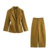 European American Retro Slim Fit Suit Jacket & Wide Leg Pants Set for Women