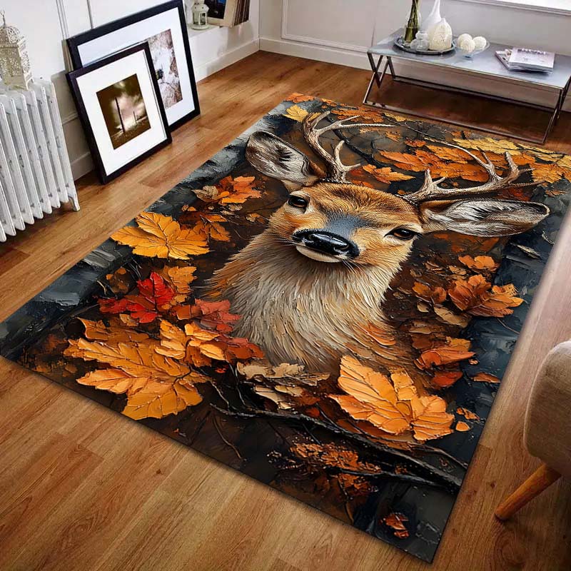Tappeto con Stampa Renna Foglia Multimisura per Camera da Letto Soggiorno Comodino Divano Tappetino Pavimento Decorazione Casa Moderna Tappeto Area Spedizione Veloce
