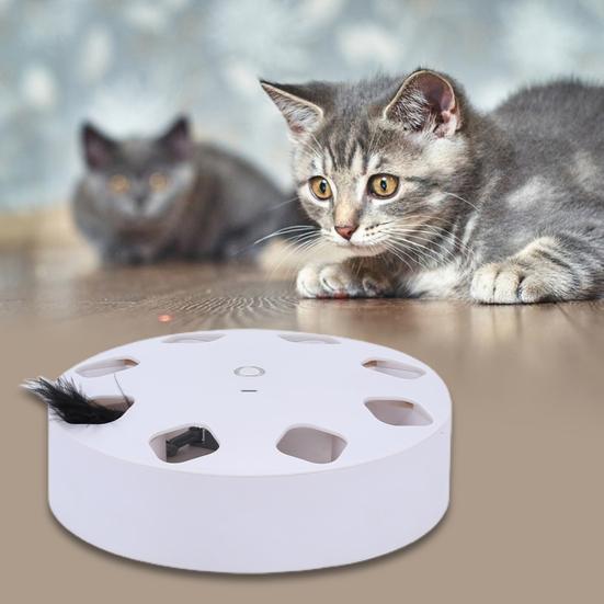 Cat Toy 8 Holes Design Replaceable Feather Intelligent Bite Resistant Automatic On/Off Relieve Boredom ABS Indoor Electric Smart Pet Cat Teaser