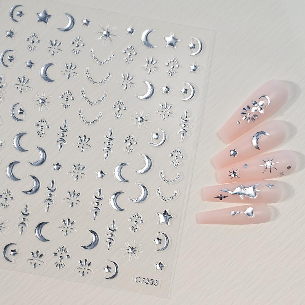 Champagne Gold Star Moon Angel Nail Art Sticker Adhesive Self-Adhesive Solid Color Champagne Gold Light Luxury Nail Art Sticker