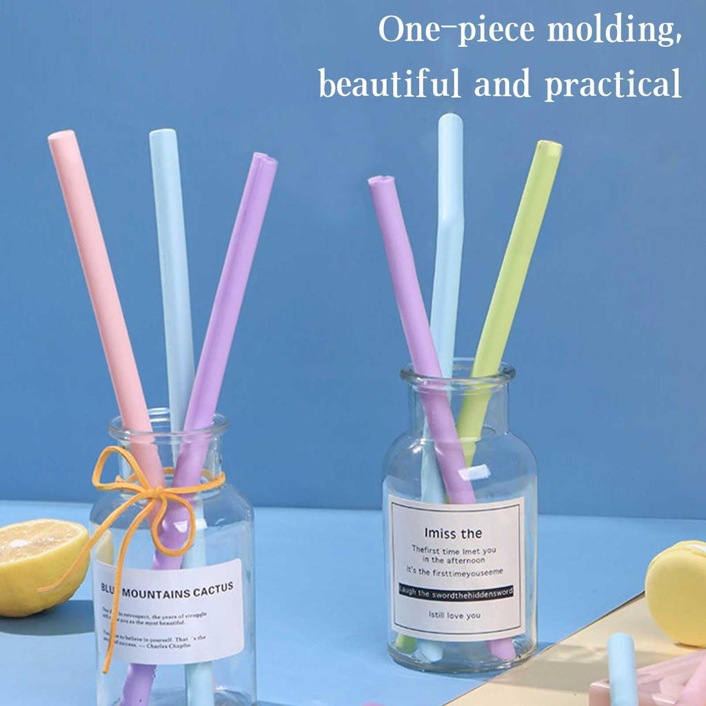 Reusable Food Grade Silicone Straw: 6 Pcs Colorful Washable Set with Cleaner Brush - Eco Friendly Sustainable Drinking Straws for Home Kitchen Kids