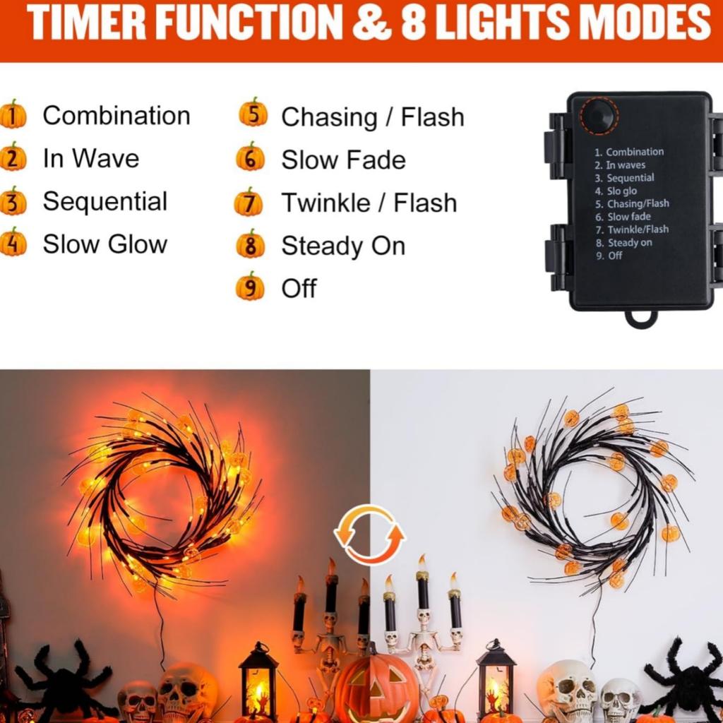 1PC 54LED Halloween Pumpkin Black Willow Vine Lights Orange LED Branch Lamp For Home Living Room Halloween Party Festival Decor