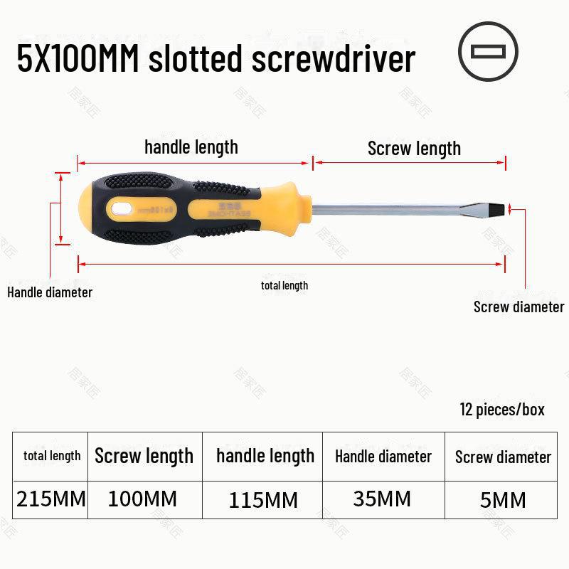 Industrial Grade Cross Flat Head Screwdriver Tool with Strong Magnetic Tip and Non-Slip Handle.