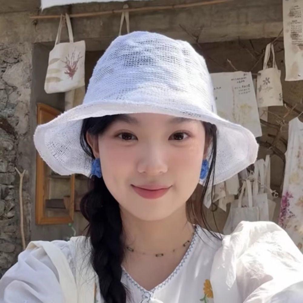 Korean Knitted Bucket Hat Thin Basin Cap Casual Fisherman Hat  Summer