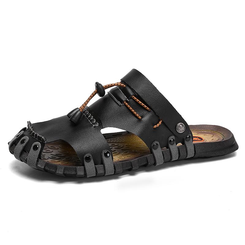 2025 Summer Outwear Non-slip Men's Sandals Casual Dual-use Beach Shoes Slippers Male Solid Color Leather Sandals Man