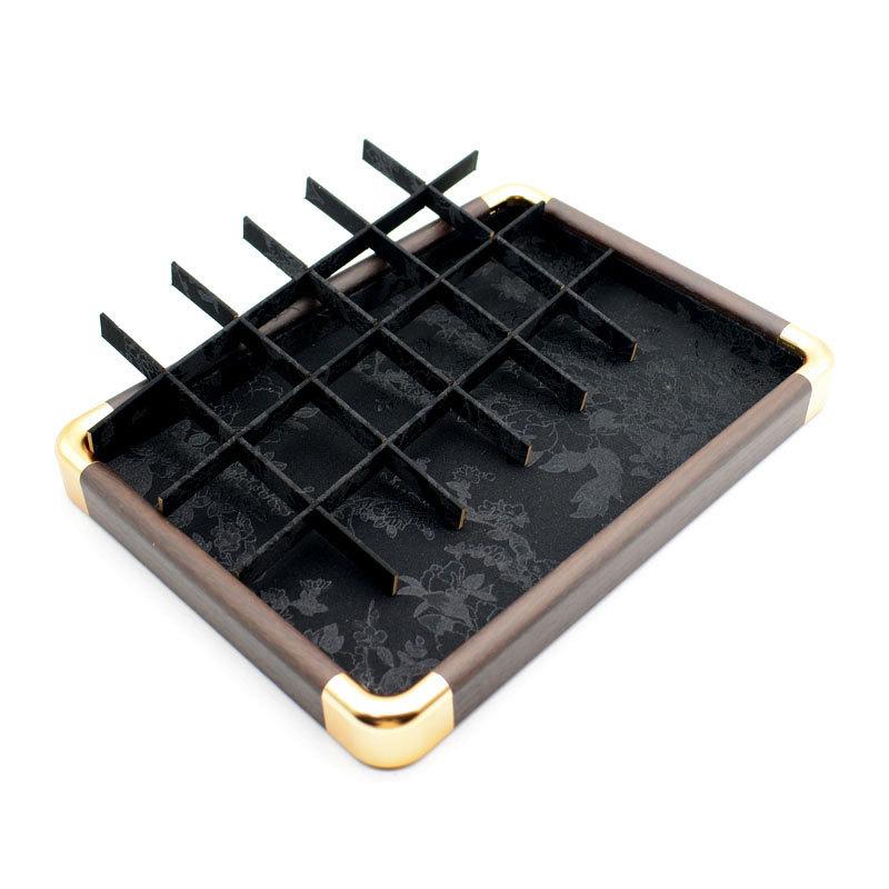 Rounded-edge Jacquard Storage Tray with Wood Texture, Viewing Plate for Jadeite, Gems and Assorted Ornaments