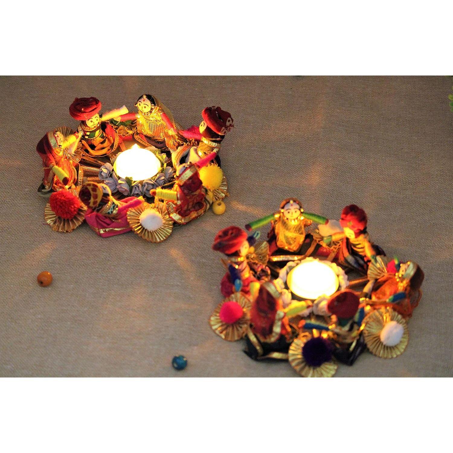 

Handmade Recycled Material Rajasthani Raja Rani Puppet/Dolls Diyas Tealight/Diya/Diwali Diya/Idol Diyas Holders Gift for Diwali, Home Decor(Pack of 2)