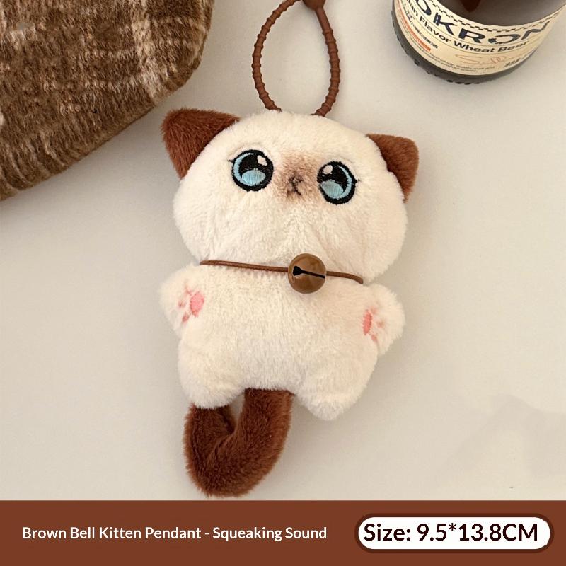 Cute Cartoon Squeezing Cat Doll Pendant Plush Keychain Ornament Kitten Stuffed Doll Key Ring Backpack Bag Decoration Kid Gifts