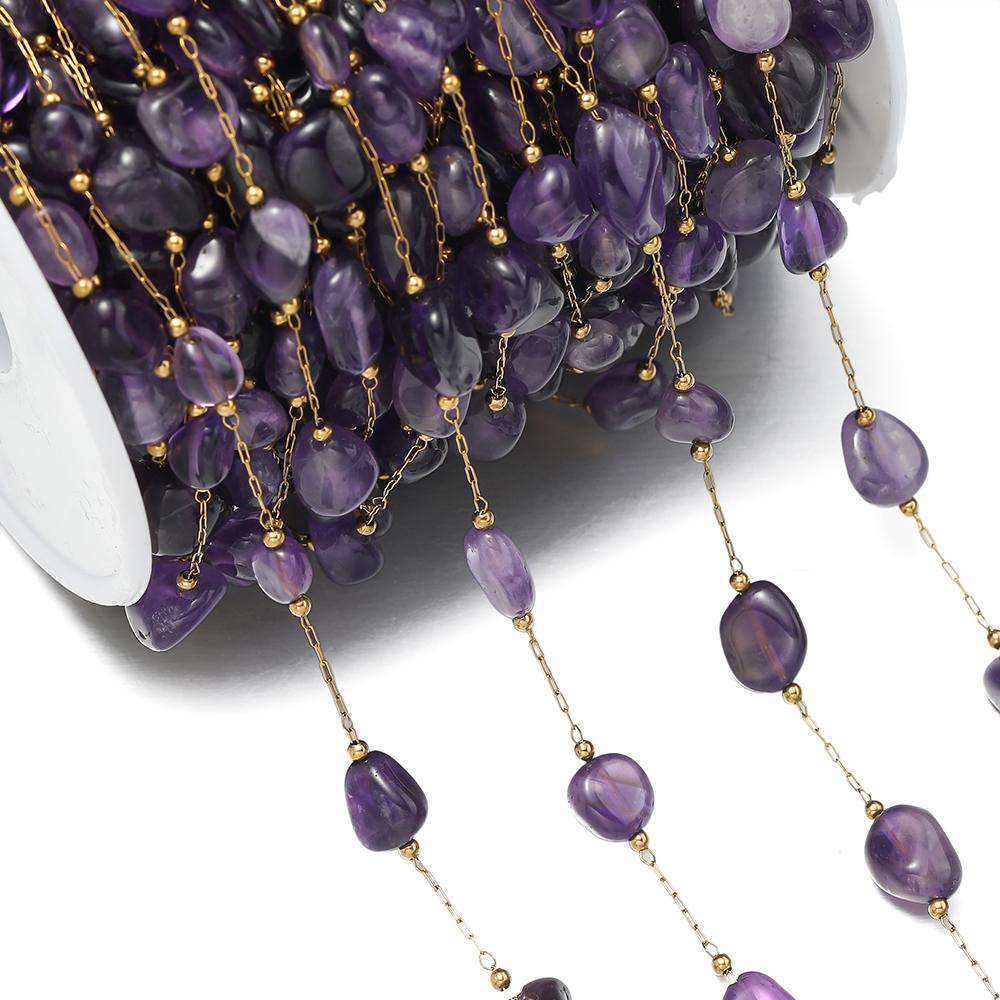 1Meter/Pack Stainless Steel Natural Stone Round Shape Beads Chains for DIY Necklace Bracelets Jewelry Making Accessories