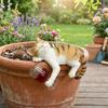 Realistic Cats Holding Red Wine Glass Statue Waterproof Cat Ornament Lying Kitty Ornament  Patio