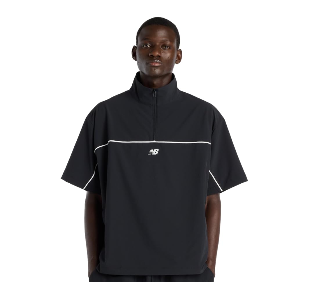 Woven Short Sleeve BK L [New Balance] Men s Half-Zip (MT61713I) Short-Sleeve T-Shirt / Moisture-Wicking (Black)
