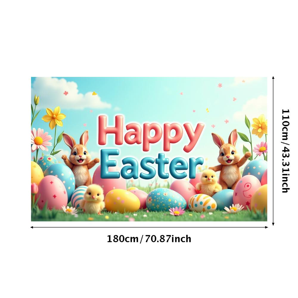 Happy Easter Banner Bunny Ears With Colorful Eggs Butterflies Backdrop Decorations Spring Celebration Background Party Supplies