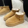 thick-soled snow boots women's winter real cowhide piled thickened bread shoes short tube student cotton shoes