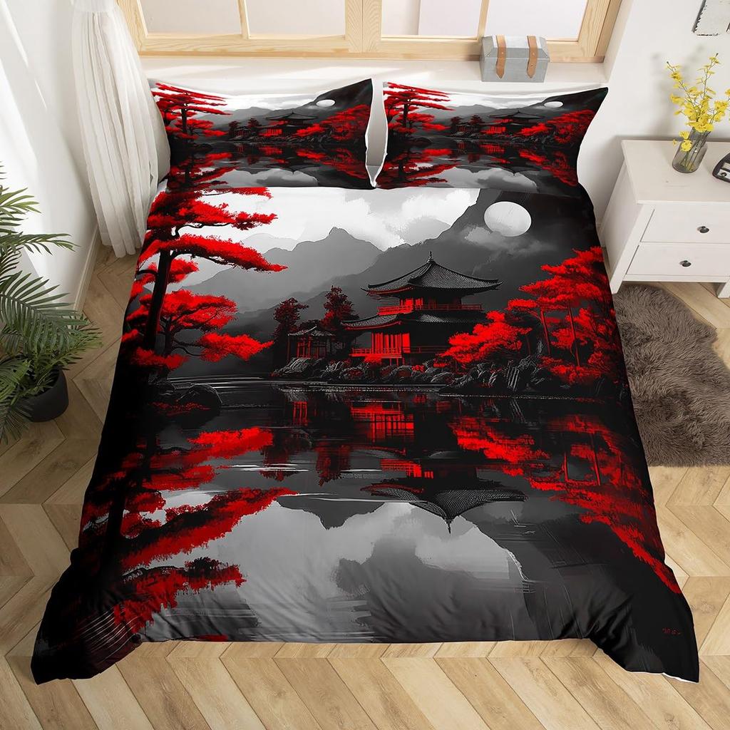Japanese Building Duvet Cover Sets For Teens Queen Size Quilt Covers Lightweight Down 2 Pillowcases 1 Duvet Cover No Comforter