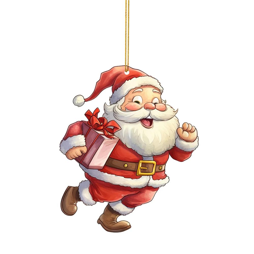 

Funny Santa Claus Pendant Xmas Tree Decoration Flat 2D Acrylic Cartoon Running Santa Claus Home Party Decoration Supplies New