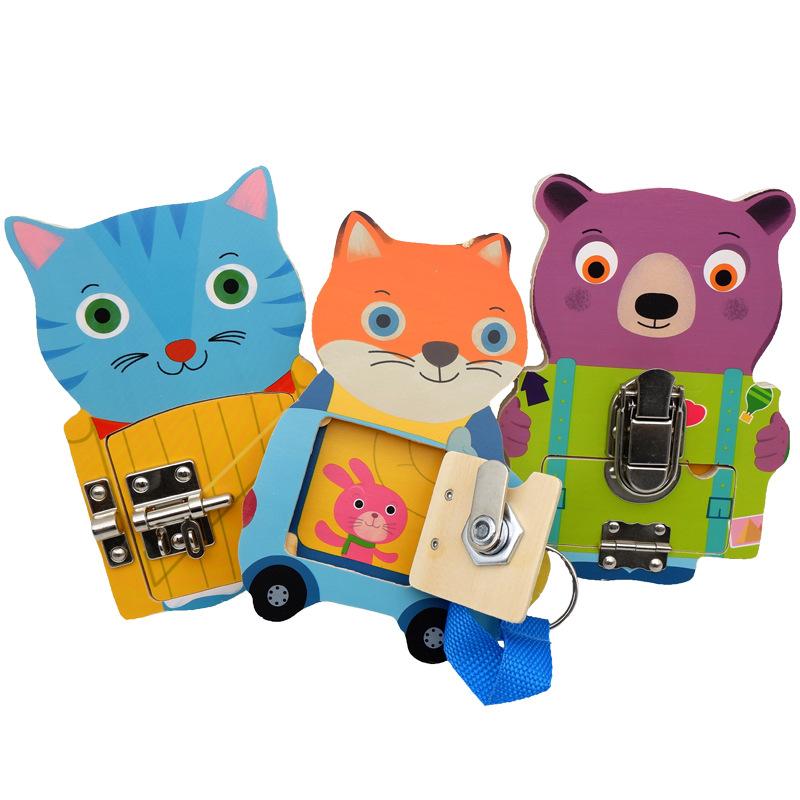 Montessori Preschool Puzzle Learning Basic Skills Unlocking Toys Cute Animals Wooden Games Teaching Aids