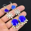 Sterling Silver Natural Blue Sapphire Birthday Dangling Wife Earrings Jewelry
