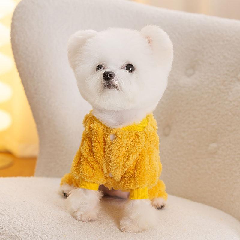 Fall and winter dog clothes warm flannel four-legged traction teddy bear small dog pet clothing